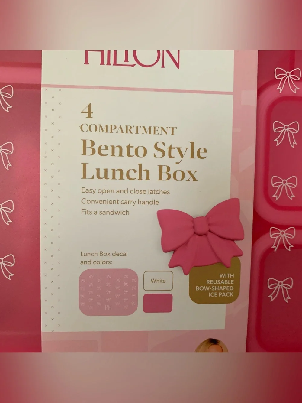 Paris Hilton Bow Bento style Lunch Box WITH REUSABLE BOW-SHAPED ICE PACK